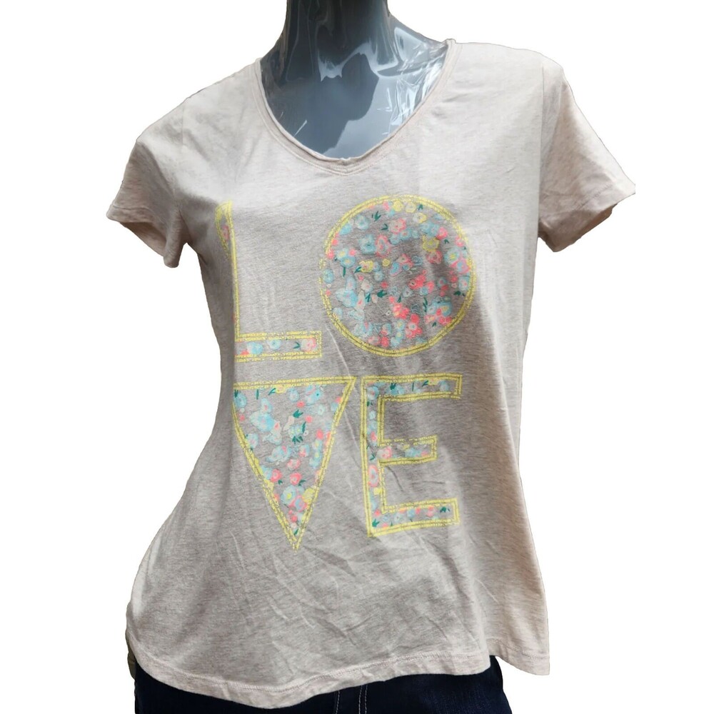 xhilaration Sleepwear Top, beige "love" Print,  Size Large short sleeve